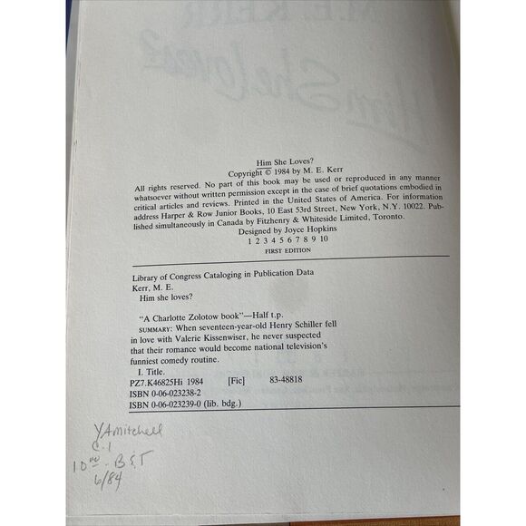 Him She Loves?  1985  M. E. Kerr Romance Television Book - Picture 6 of 7